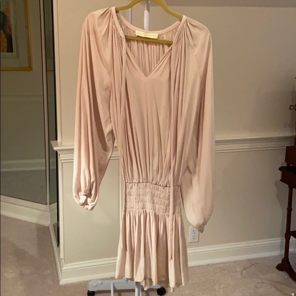 Creme colored drop waist long sleeve dress